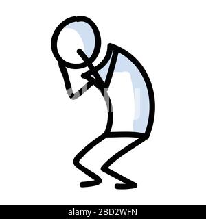 Jolie silhouette de bâton avec tête dans les mains émotion icône lineart. Pictogramme de colère et d'anxiété. Communication de l'illustration d'un sentiment mécontent. Terrifié Illustration de Vecteur