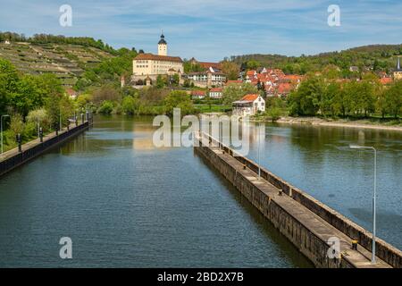 Burg Horneck un magnifique château de Gundelsheim en Allemagne avec la rivière Neckar en premier plan Banque D'Images