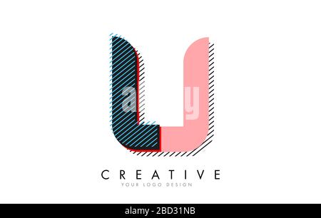 U lettre avec un motif abstrait de logo Pop Art. Illustration vectorielle rétro colorée. Illustration de Vecteur