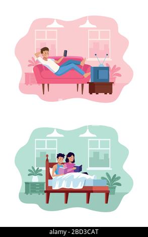 les gens dans la maison de la saint-valentin place des scènes Illustration de Vecteur