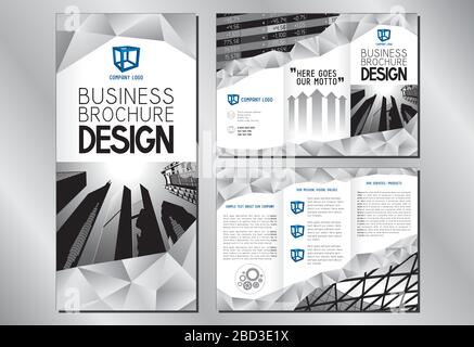 Brochure/modèle de prospectus à trois volets (3xDL au format A4) - gratte-ciel/immeubles de bureaux. Illustration de Vecteur
