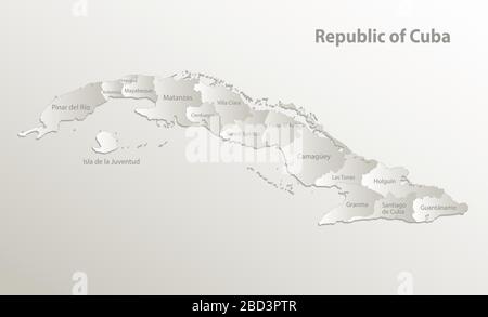 Cuba MAP Division administrative, sépare les régions et les noms, papier carte 3D vecteur naturel Illustration de Vecteur