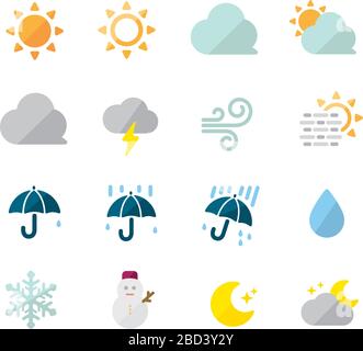 Jeu d'icônes météo / version couleur ( soleil,pluie,nuageux,neige,brouillard, etc.) Illustration de Vecteur