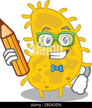 Un personnage de dessin animé de spirilla pour les bactéries des étudiants en brainie avec crayon et lunettes Illustration de Vecteur