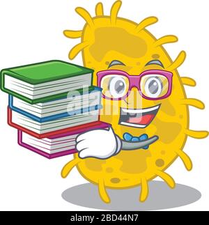 Un étudiant diligent dans le concept de conception de mascotte de spirilla de bactéries avec des livres Illustration de Vecteur