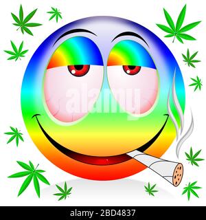 Emoji fumer de la marijuana - illustration colorée de dessin animé Banque D'Images