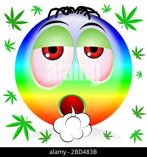 Emoji fumer de la marijuana - illustration colorée de dessin animé Banque D'Images