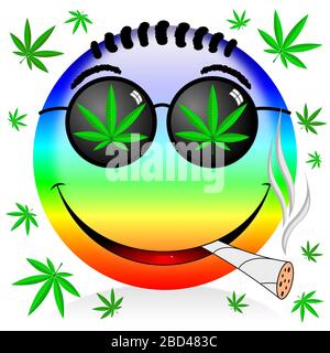 Emoji fumer de la marijuana - illustration colorée de dessin animé Banque D'Images