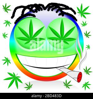 Emoji fumer de la marijuana - illustration colorée de dessin animé Banque D'Images