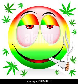 Emoji fumer de la marijuana - illustration colorée de dessin animé Banque D'Images