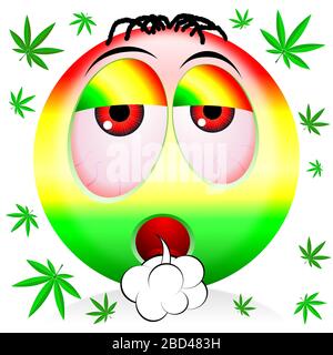 Emoji fumer de la marijuana - illustration colorée de dessin animé Banque D'Images