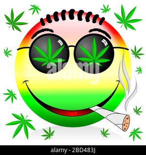 Emoji fumer de la marijuana - illustration colorée de dessin animé Banque D'Images