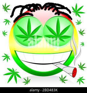 Emoji fumer de la marijuana - illustration colorée de dessin animé Banque D'Images