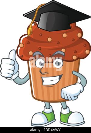 Motif mascotte de cupcake au chocolat portant fièrement un chapeau de graduation noir Illustration de Vecteur