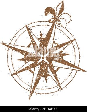 Illustration plate du compas rétro-cartographique (texture de grunge) Illustration de Vecteur