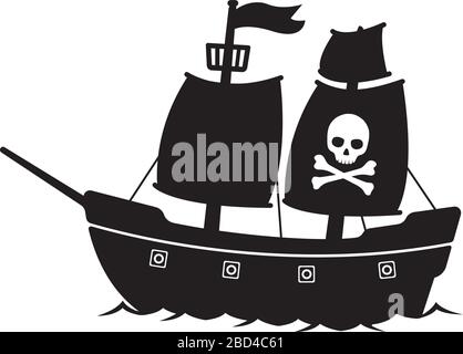 Illustration plate du bateau pirate de dessin animé Illustration de Vecteur
