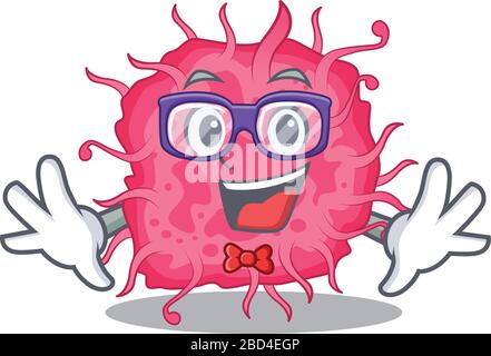 Style mascotte des bactéries geek pathogènes avec lunettes Illustration de Vecteur