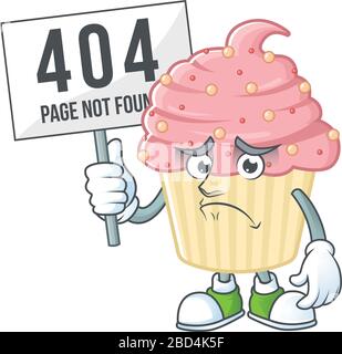 Le visage triste du personnage de dessin animé de cupcake de fraise a levé 404 planches Illustration de Vecteur