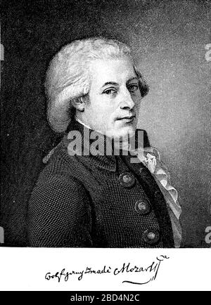 Wolfgang Amadeus Mozart, 27 ans. Janvier 1756 - 5 décembre 1791, était un musicien et compositeur du classicisme viennois / Wolfgang Amadeus Mozart, 27 Jahre Alt. Januar 1756 - 5. Dezember 1791, war ein Salzburger Musiker und Komponist der Wiener Klassik, Historisch, Digital amélioration de la reproduction d'un original du XIXe siècle / digitale Reproduktion einer Originalvorlage aus dem 19. Jahrhundert Banque D'Images