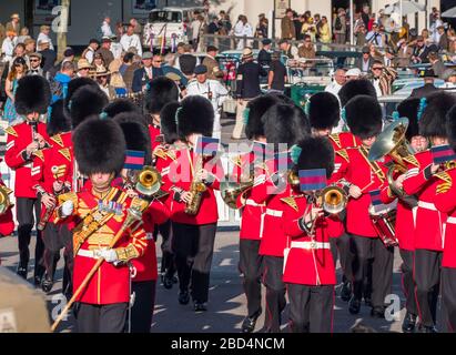 Irish Guards Marching band, Goodwood Revival 2019 West Sussex UK Banque D'Images