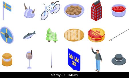 La Suède icons set, style isométrique Illustration de Vecteur