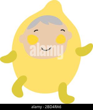 Personnage mignon pour enfant. Illustration vectorielle enfant portant des costumes de fruits. Enfant costume citron. Illustration de Vecteur