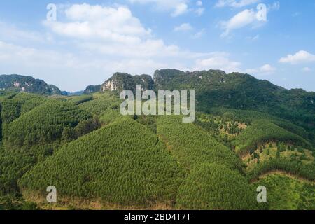 Vue aérienne sur les montagnes et le lac Karst Banque D'Images