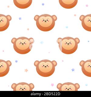 Singe Kawaii mignon. Motif animal sans coutures. Illustration vectorielle Illustration de Vecteur