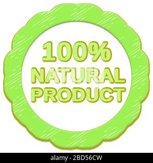 étiquette de produit 100 % naturel. Étiquette fleurie sur fond blanc Banque D'Images