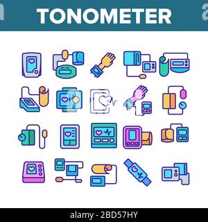 Icônes de collecte d'équipement de tonometer définir le vecteur Illustration de Vecteur