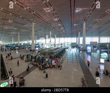 Terminal 3, conçu par Norman Foster et ses partenaires, aéroport international de Beijing Capital Banque D'Images