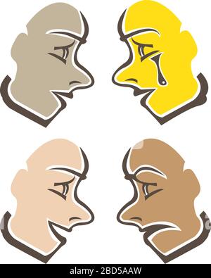 Illustration vectorielle de quatre faces d'ethnicité différente dans la vue de profil avec différentes expressions Illustration de Vecteur