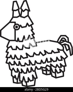 Icône de ligne vectorielle de dessin animé de Piñata Donkey . Symbole représentant le cadre de la célébration mexicaine. Illustration de Vecteur