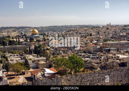 Vue générale de Jérusalem, de la vieille ville et du mont du Temple, vue du mont Scopus Banque D'Images
