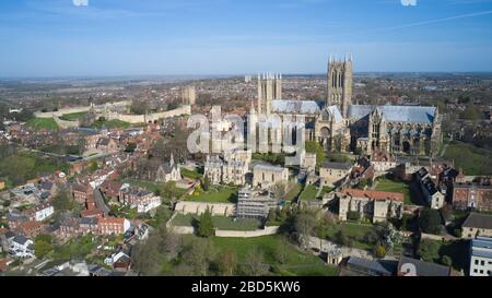 Lincoln historique montrant la cathédrale de Lincoln, le château de Lincoln et la région de Bailgate Banque D'Images