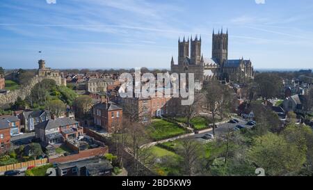 Lincoln historique montrant la cathédrale de Lincoln, le château de Lincoln et la région de Bailgate Banque D'Images