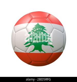 Ballon de football dans des couleurs de drapeau isolées sur fond blanc. Liban. Image 3D Banque D'Images