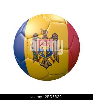 Ballon de football dans des couleurs de drapeau isolées sur fond blanc. Moldavie. Image 3D Banque D'Images