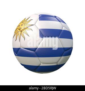 Ballon de football dans des couleurs de drapeau isolées sur fond blanc. Uruguay. Image 3D Banque D'Images