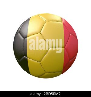 Ballon de football dans des couleurs de drapeau isolées sur fond blanc. Belgique. Image 3D Banque D'Images