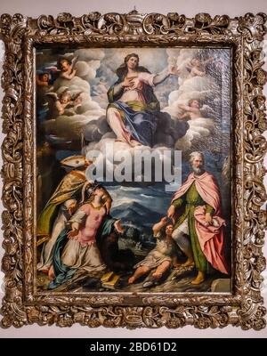 Italie Lombardie - Cremona - Musée civique -' Ala Ponzone' - Giovanni Battista Trotti - la Vierge à Glory qui inrcede Cremona guerrier, et les Saints Omobono et Himerius Banque D'Images