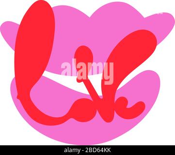 L'amour du lettrage. Illustration vectorielle. Élégant pinceau moderne dessiné à la main lettrage de Happy Valentines Day sur des lèvres roses ouvertes Illustration de Vecteur
