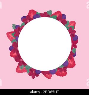 Cadre rond rose été. Fraise, mûre et fleurs. Bordure de cercle exotique vive. Nourriture végétarienne saine. Fruits frais et jus de fruits. Vecteur Illustration de Vecteur