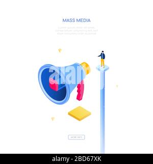 Médias de masse - bannière web moderne à vecteur isométrique Illustration de Vecteur
