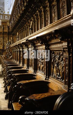 CATHÉDRALE SAINT MARIE DE BURGOS CASTILLE ET LEON ESPAGNE - LES ÉTALS DE LA CHORALE RENAISSANCE PLATERESQUE OEUVRE DE BIGARNY © F.BEAUMONT Banque D'Images