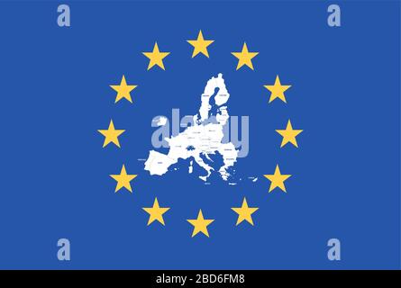 Carte vectorielle des Etats membres de l'Union européenne avec drapeau Illustration de Vecteur