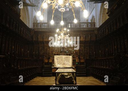 CATHÉDRALE SAINT MARIE DE BURGOS CASTILLE ET LEON ESPAGNE - LES ÉTALS DE LA CHORALE RENAISSANCE PLATERESQUE OEUVRE DE BIGARNY © F.BEAUMONT Banque D'Images