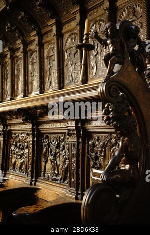 CATHÉDRALE SAINT MARIE DE BURGOS CASTILLE ET LEON ESPAGNE - LES ÉTALS DE LA CHORALE RENAISSANCE PLATERESQUE OEUVRE DE BIGARNY © F.BEAUMONT Banque D'Images