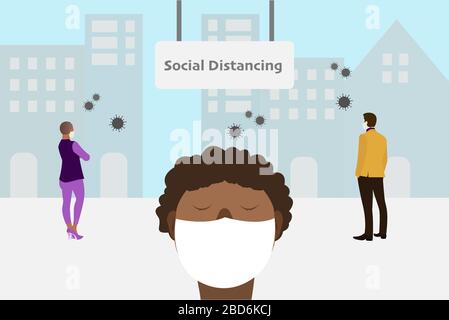 Distanciation sociale et travail à domicile concept, Coronavirus COVID-19 pandémie 2019-ncov prévention, virus propagation prévention. Concept de mesures de quarantaine Illustration de Vecteur