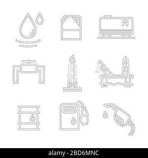 Ensemble d'icônes d'objets pour l'industrie du pétrole et de l'essence Illustration de Vecteur